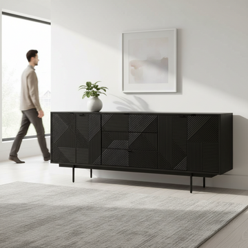 Jakara Black Wood Sideboard With Metal Legs