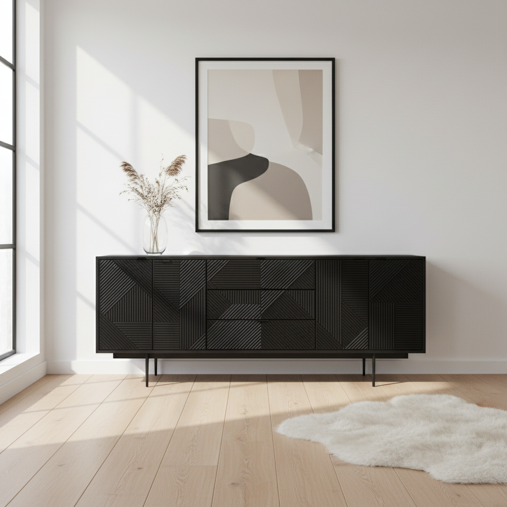 Jakara Black Wood Sideboard With Metal Legs