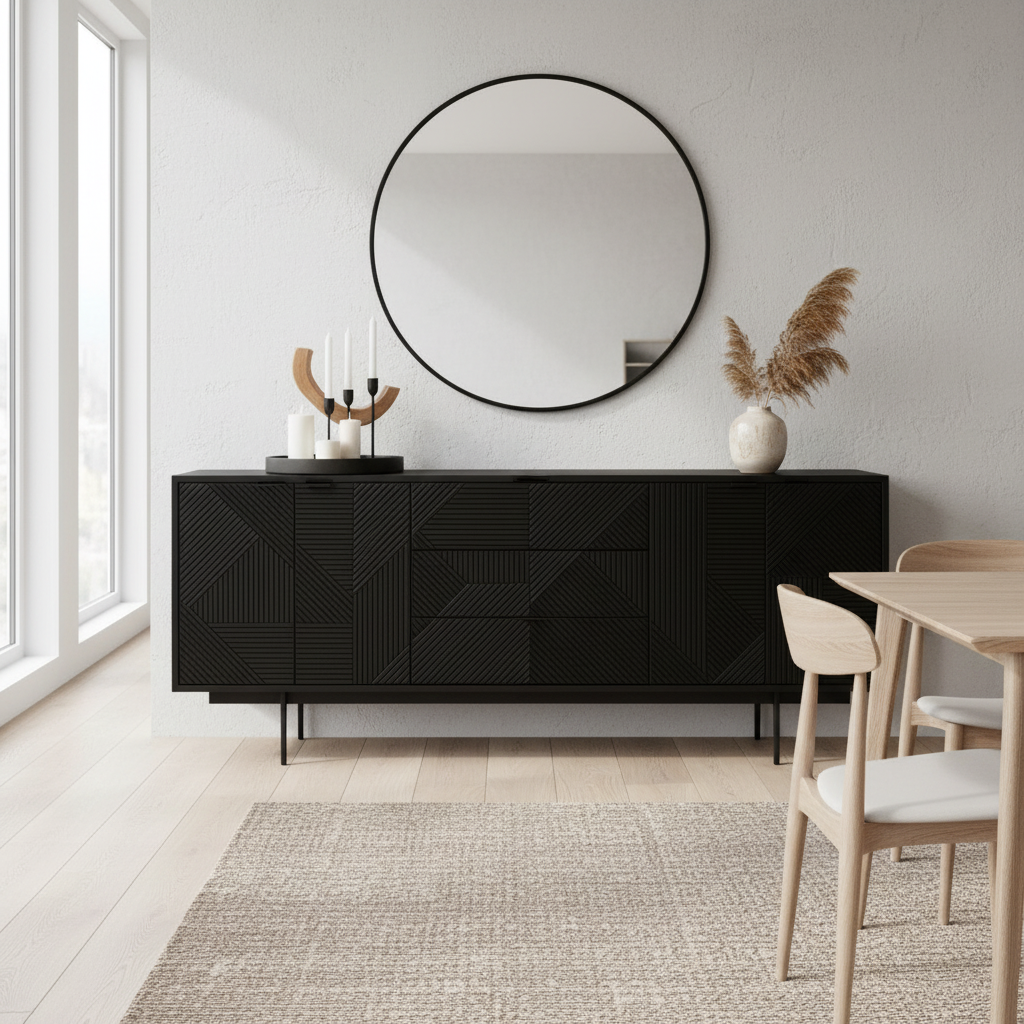 Jakara Black Wood Sideboard With Metal Legs