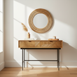 Jakara Two Drawer Natural Finish Console Table With Black Metal Legs
