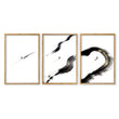 Japan Art Ink Brush Solitary Figure Black White Gold-Toned Wall Art Prints | Set of 3