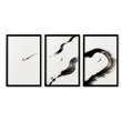 Japan Art Ink Brush Solitary Figure Black White Gold-Toned Wall Art Prints | Set of 3