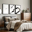 Japan Art Ink Brush Solitary Figure Black White Gold-Toned Wall Art Prints | Set of 3
