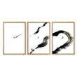 Japan Art Ink Brush Solitary Figure Black White Gold-Toned wall art in an oak frame
