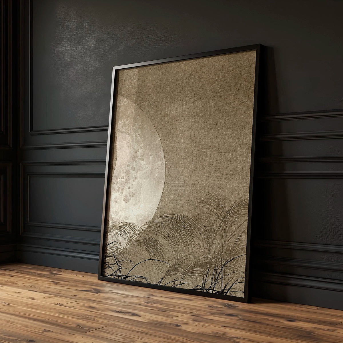 Japan Art Print Crescent Moon & Pampas Grass Japandi Landscape | Set of 3
