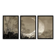 Japan Art Print Crescent Moon & Pampas Grass Japandi Landscape | Set of 3