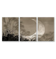 Japan Art Print Crescent Moon & Pampas Grass Japandi Landscape | Set of 3