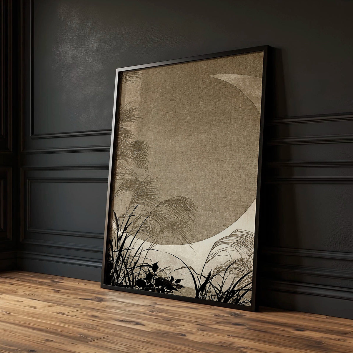 Japan Art wall art Crescent Moon & Pampas Grass Japandi Landscape — piece 2 of 3 in the set