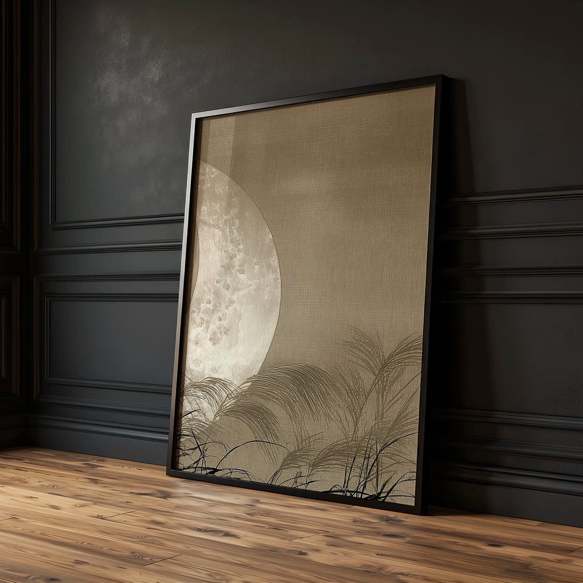 Japan Art wall art Crescent Moon & Pampas Grass Japandi Landscape — piece 3 of 3 in the set
