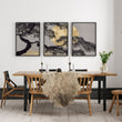 Japan Wall Art Japanese Pine Tree & Moon Grey Gold Tones displayed on a wall in a styled room