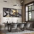 Japan Wall Art Japanese Pine Tree & Moon Grey Gold Tones displayed on a wall in a styled room — view 2