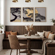 Japan Wall Art Japanese Pine Tree & Moon Grey Gold Tones displayed on a wall in a styled room — view 5
