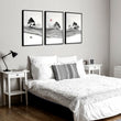 Japandi Landscape Artworks | Japanese Ink Grey Misty Trees & Red Moon | Set of 3