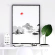 Japanese Art Ink Wash Landscape with Red Sun wall art — piece 2 of 3 in the set