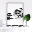 Japanese Art Ink Wash Landscape with Red Sun wall art — piece 3 of 3 in the set