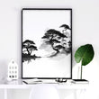 Japanese Art Ink Wash Landscape with Red Sun Wall Art Prints | Set of 3