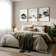 Japanese Art Ink Wash Landscape with Red Sun wall art displayed on a wall in a styled room — view 3