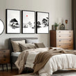 Japanese Art Ink Wash Landscape with Red Sun wall art displayed on a wall in a styled room — view 7