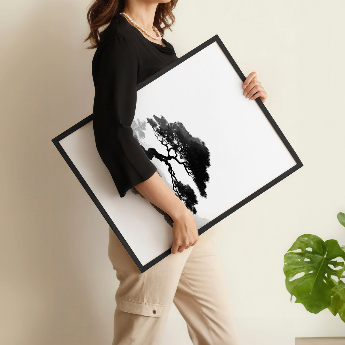 Japanese Art Ink Wash Landscape with Red Sun wall art displayed on a wall in a styled room — view 8