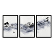 Japanese Art wall art Ink Wash Asian Landscape with Fisherman & Pagoda in a black frame
