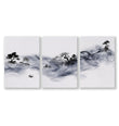 Japanese Art Prints Ink Wash Asian Landscape with Fisherman & Pagoda | Set of 3
