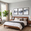 Japanese Art wall art Ink Wash Asian Landscape with Fisherman & Pagoda displayed on a wall in a styled room