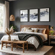 Japanese Art wall art Ink Wash Asian Landscape with Fisherman & Pagoda displayed on a wall in a styled room — view 5