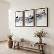 Japanese Art wall art UK | Ink Wash Landscape with Fisherman, Trees & Pagoda displayed on a wall in a styled room — view 2