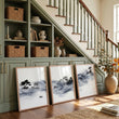 Japanese Art wall art UK | Ink Wash Landscape with Fisherman, Trees & Pagoda displayed on a wall in a styled room — view 3