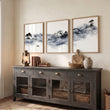 Japanese Art wall art UK | Ink Wash Landscape with Fisherman, Trees & Pagoda displayed on a wall in a styled room — view 6