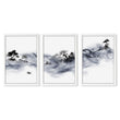 Japanese Art wall art Ink Wash Asian Landscape with Fisherman & Pagoda in a white frame