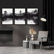 Japanese Canvas Art Ink Wash Landscape with Bonsai, Bridge & Lone Boat displayed on a wall in a styled room — view 2