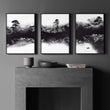 Japanese Canvas Art Ink Wash Landscape with Bonsai, Bridge & Lone Boat displayed on a wall in a styled room — view 3