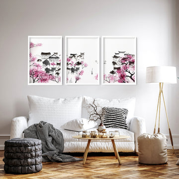 Japanese Flower Art | Set of 3 wall art prints