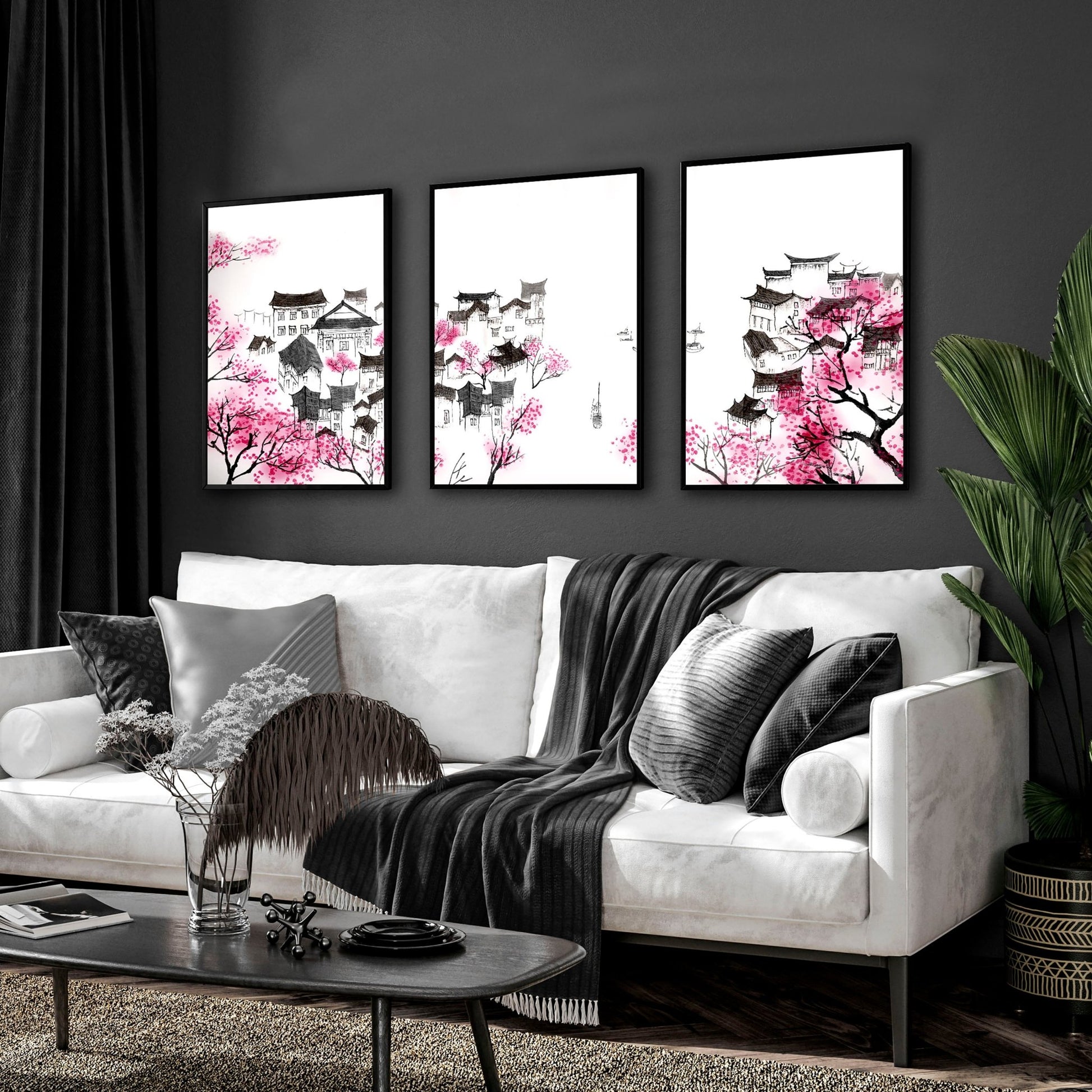 Japanese Flower Art | Set of 3 wall art prints