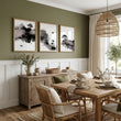 Japanese Posters Ink Wash Landscape with Maroon Sun, Pine Trees & Fisherman displayed on a wall in a styled room — view 2