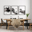 Japanese Posters Ink Wash Landscape with Maroon Sun, Pine Trees & Fisherman displayed on a wall in a styled room — view 6