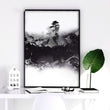 Japanese wall art Ink Wash Landscape | Bonsai, Bridge & Misty River — piece 3 of 3 in the set