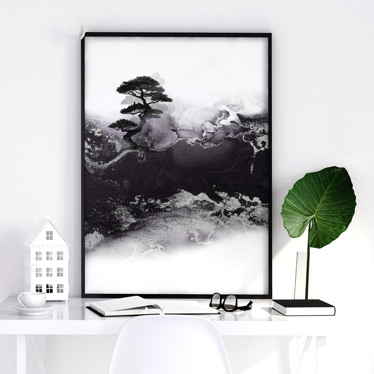 Japanese Prints Ink Wash Landscape | Bonsai, Bridge & Misty River | Set of 3
