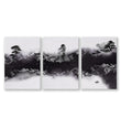 Japanese Prints Ink Wash Landscape | Bonsai, Bridge & Misty River | Set of 3