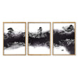 Japanese Prints Ink Wash Landscape | Bonsai, Bridge & Misty River | Set of 3