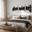 Japanese wall art Ink Wash Landscape | Bonsai, Bridge & Misty River displayed on a wall in a styled room — view 3