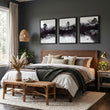 Japanese wall art Ink Wash Landscape | Bonsai, Bridge & Misty River displayed on a wall in a styled room — view 4