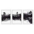 Japanese wall art Ink Wash Landscape | Bonsai, Bridge & Misty River in a white frame