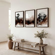 Japanese Wall Art UK | Bonsai, Bridge & Moon Ink Wash Japandi wall art displayed on a wall in a styled room — view 3