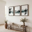 Japanese Wall Hangings Ink Wash Landscape with Waterfall, Bridge & Pagoda displayed on a wall in a styled room — view 3