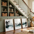 Japanese Wall Hangings Ink Wash Landscape with Waterfall, Bridge & Pagoda displayed on a wall in a styled room — view 4