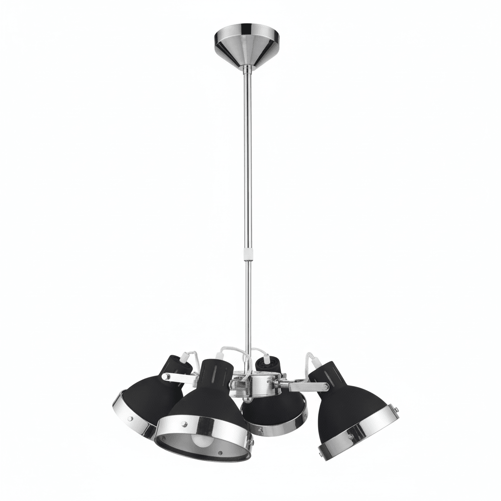 Jasper Black Shade and Chrome 4 Light Pendant Light
