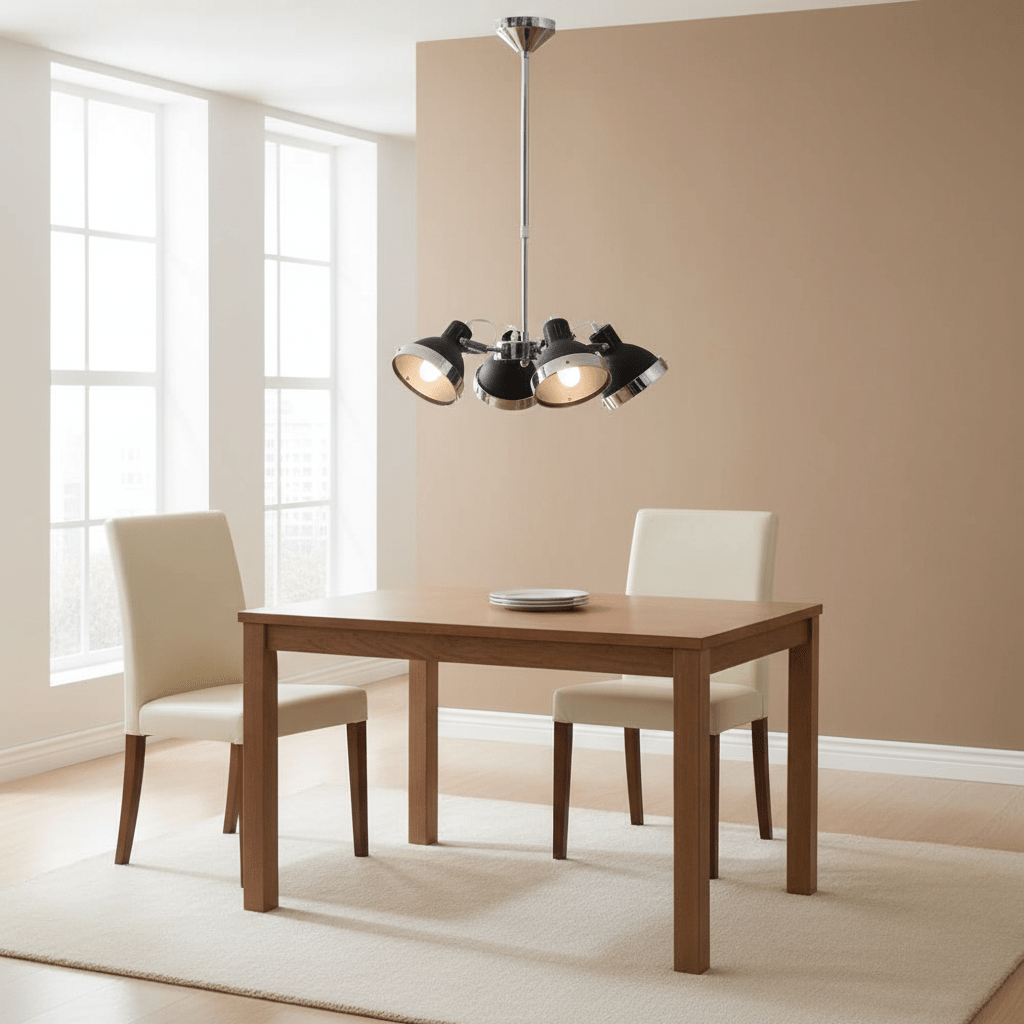 Jasper Black Shade and Chrome 4 Light Pendant Light