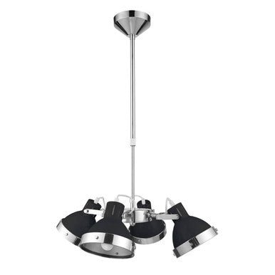 Jasper Black Shade and Chrome 4 Light Pendant Light